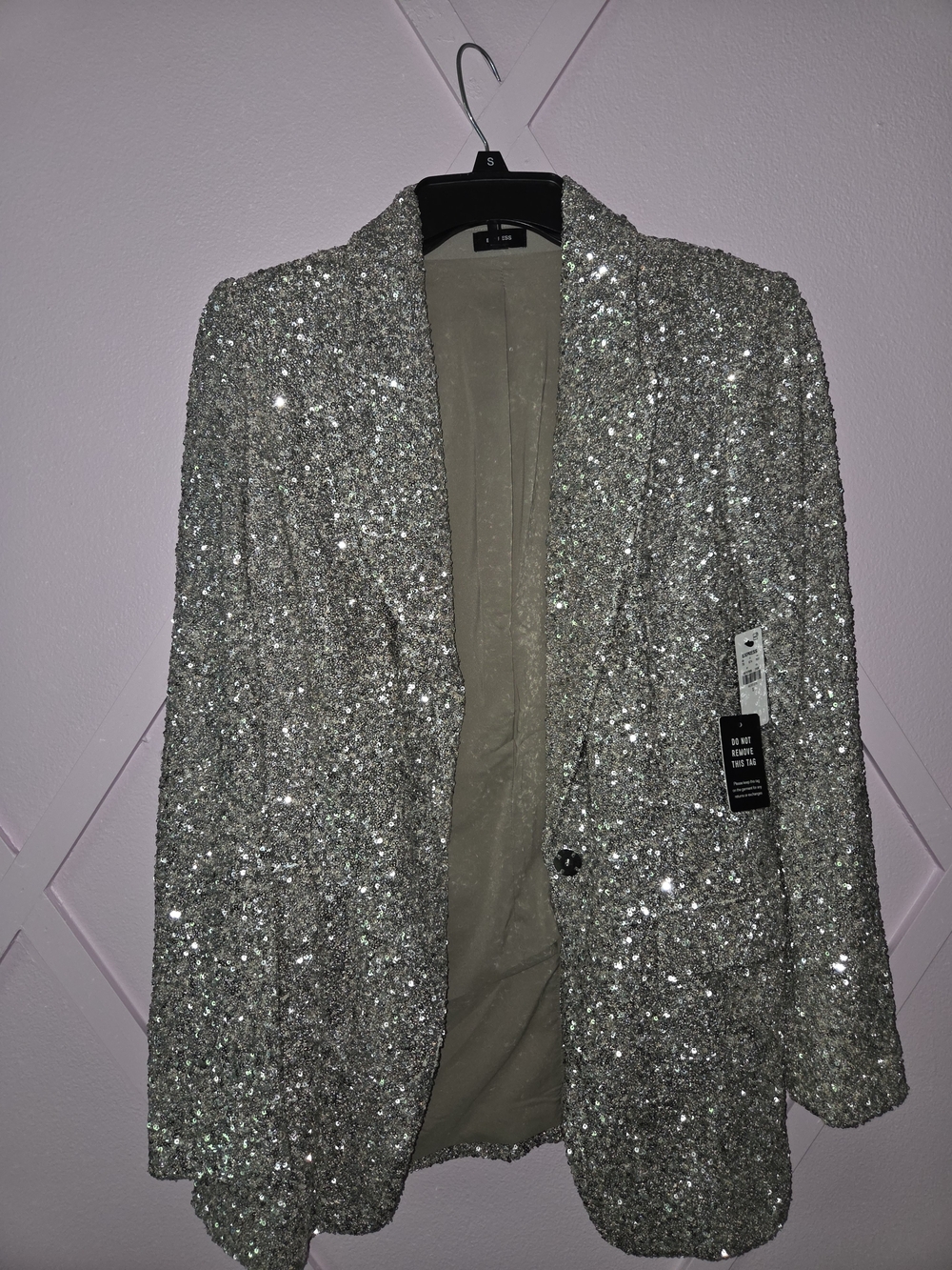 Express Silver Sequin Women's Blazer Jacket - Sparkle Evening Coat - Picture 2 of 5